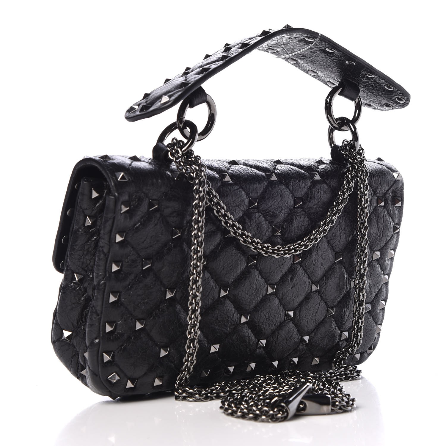 VALENTINO Craquele Nappa Small Rockstud Spike Shoulder Bag Black 318153