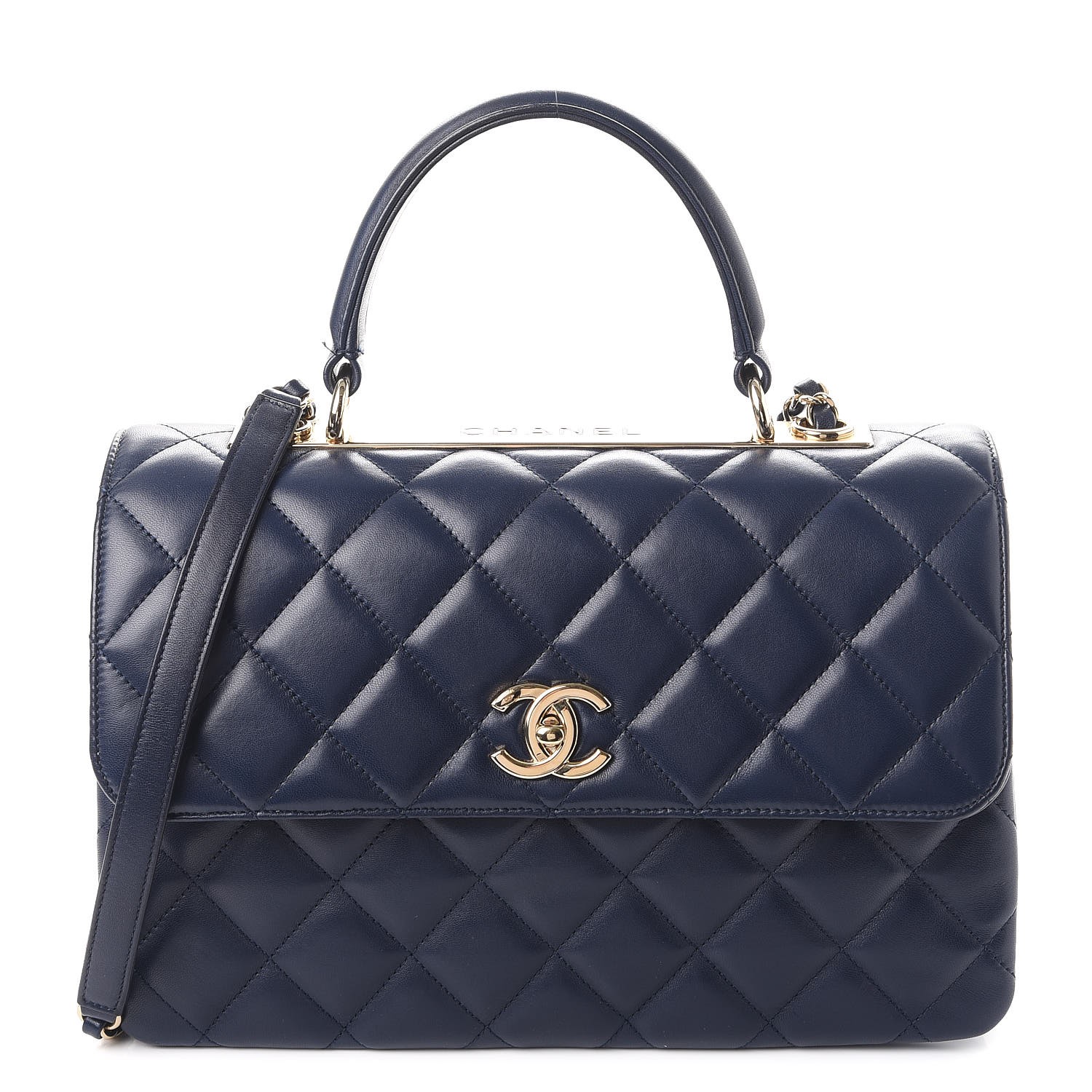 CHANEL Lambskin Quilted Medium Trendy CC Flap Dual Handle Bag Navy Blue ...