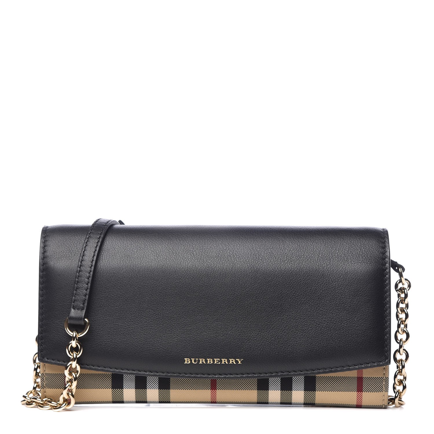 BURBERRY Calfskin House Check Henley Wallet On Chain Black 327263