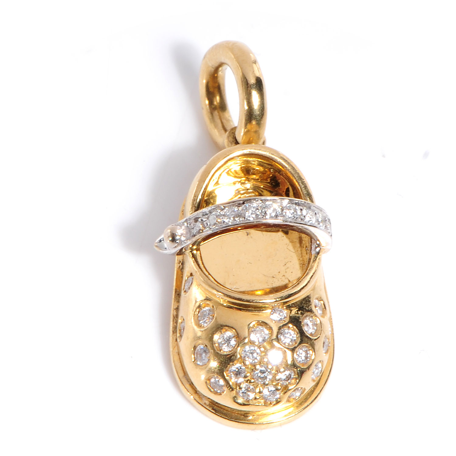 AARON BASHA 18k Yellow Gold Pave Diamonds Strap Baby Shoe Charm 69004