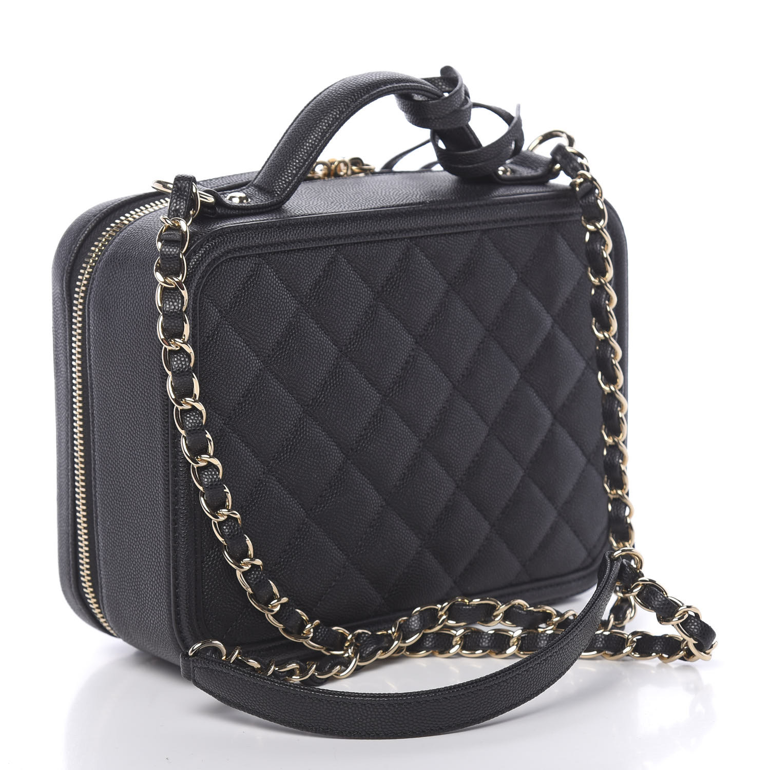 chanel caviar quilted small cc filigree vanity case black