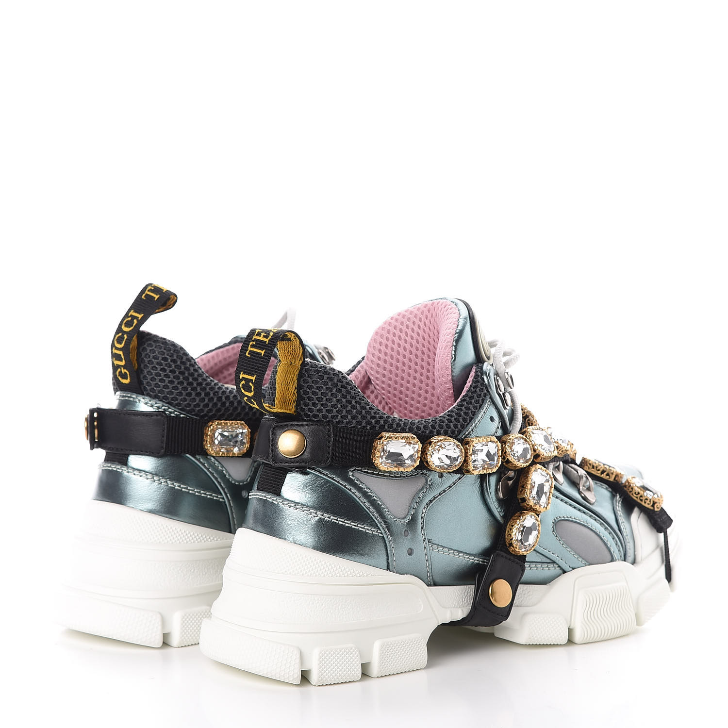 GUCCI Technical Canvas Calfskin Removable Crystals Womens Flashtrek ...