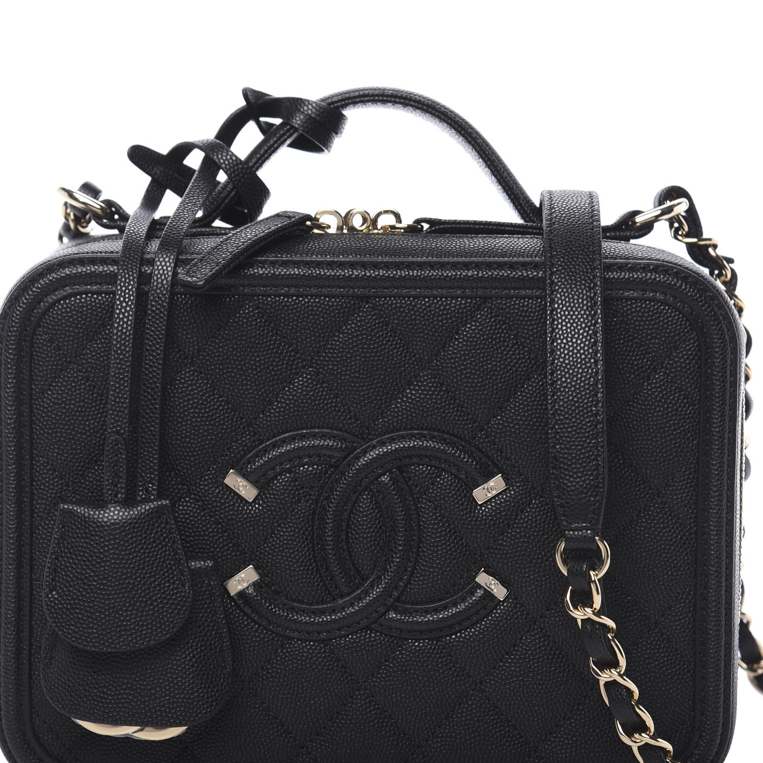 chanel caviar quilted small cc filigree vanity case black