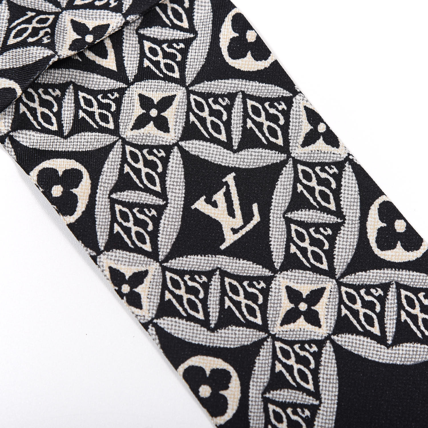 Rare Louis Vuitton Catogram Black White Monogram Silk Bandeau Neck Tie Scarf