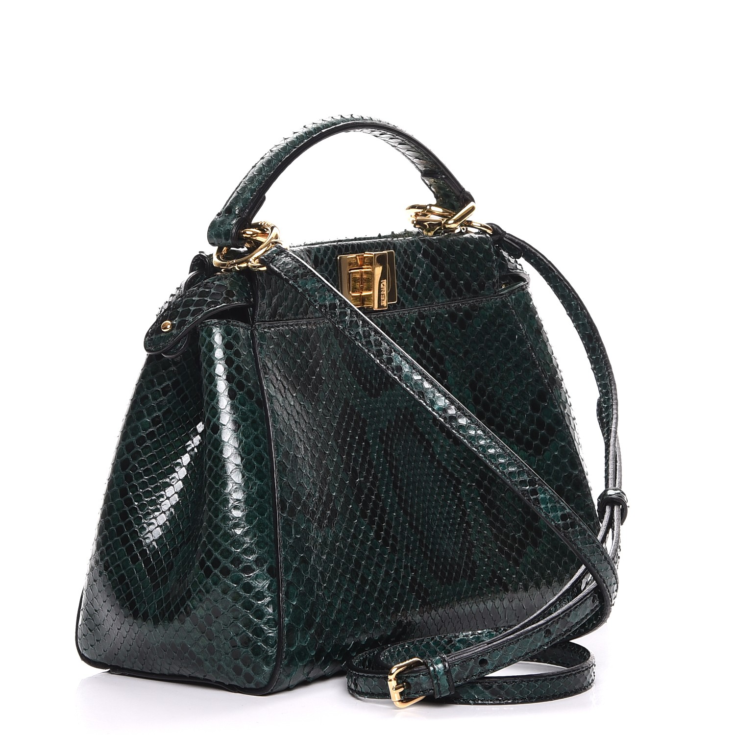 Fendi Python Mini Peekaboo Iconic Satchel Green 229185