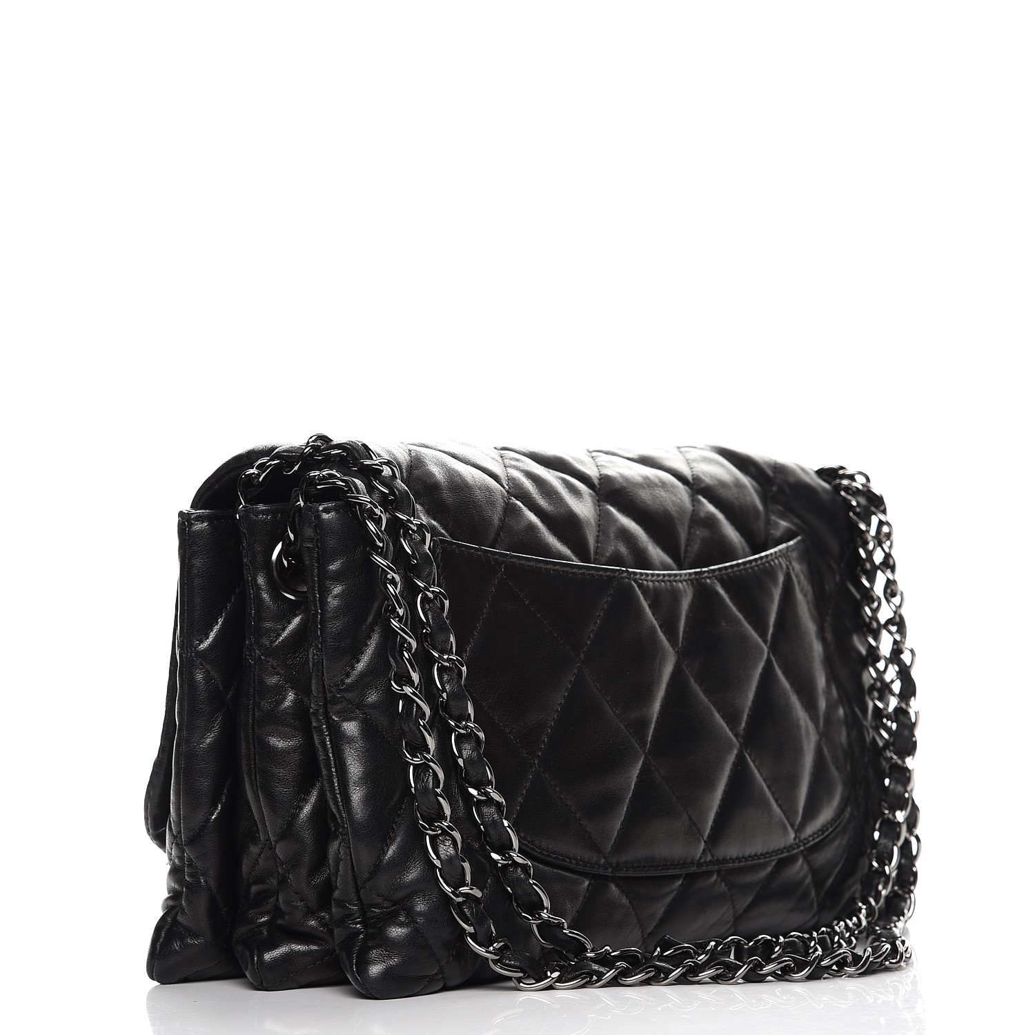 CHANEL Lambskin Quilted Chanel 3 Accordion Flap Bag Black 222166