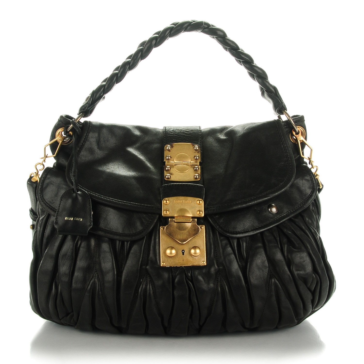 miu coffer matelassé nappa leather handbag