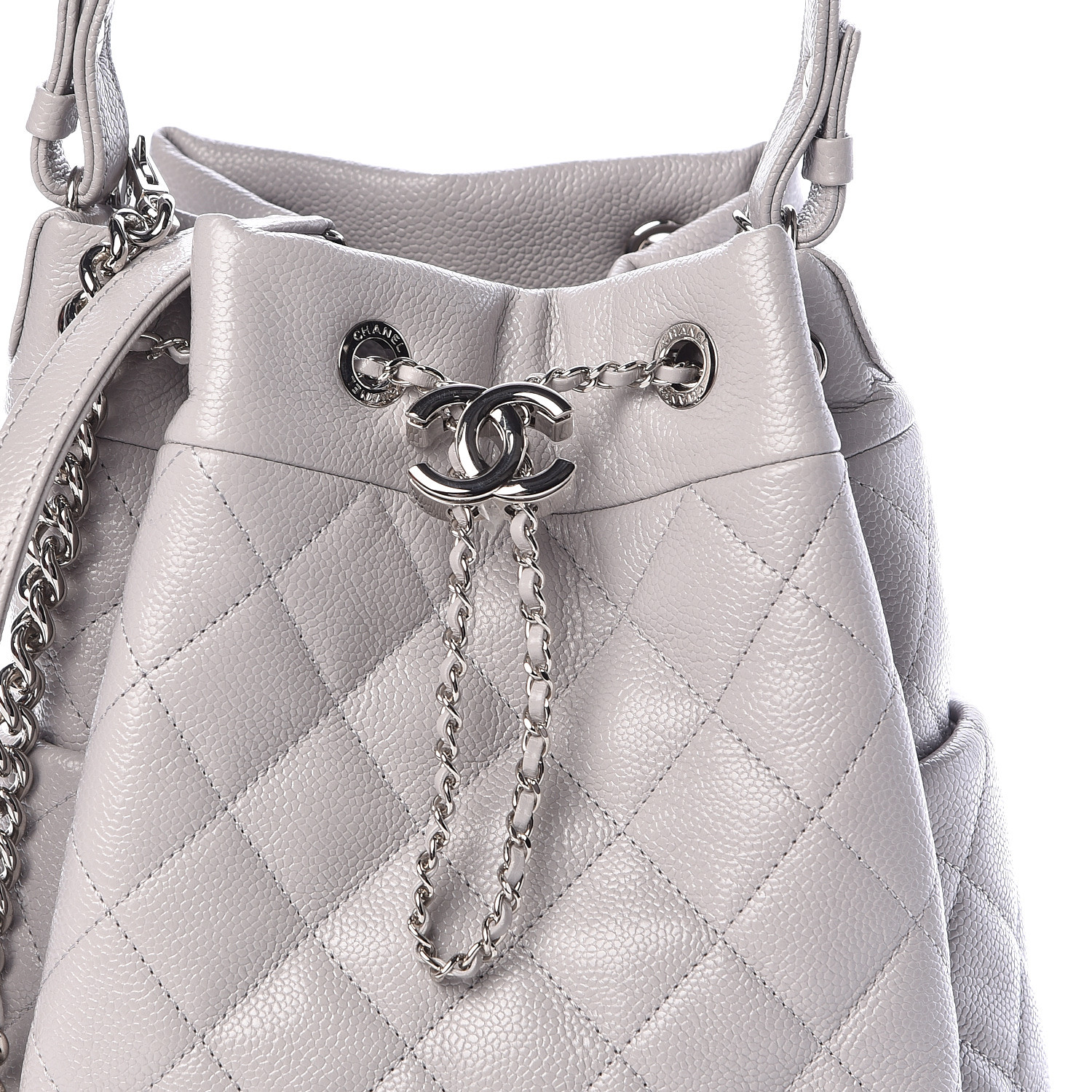 Chanel CC Chain Drawstring Bucket Bag Chevron Sheepskin Small at 1stDibs