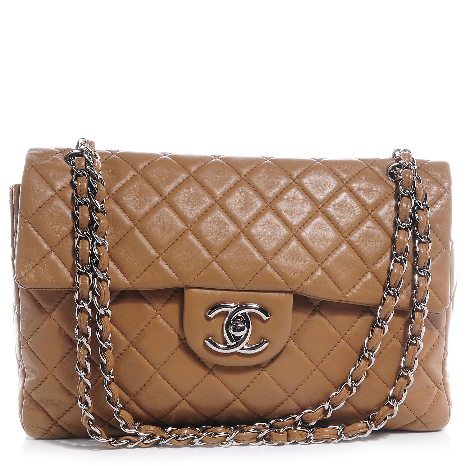 CHANEL Lambskin Quilted Maxi Single Flap Dark Beige 60078