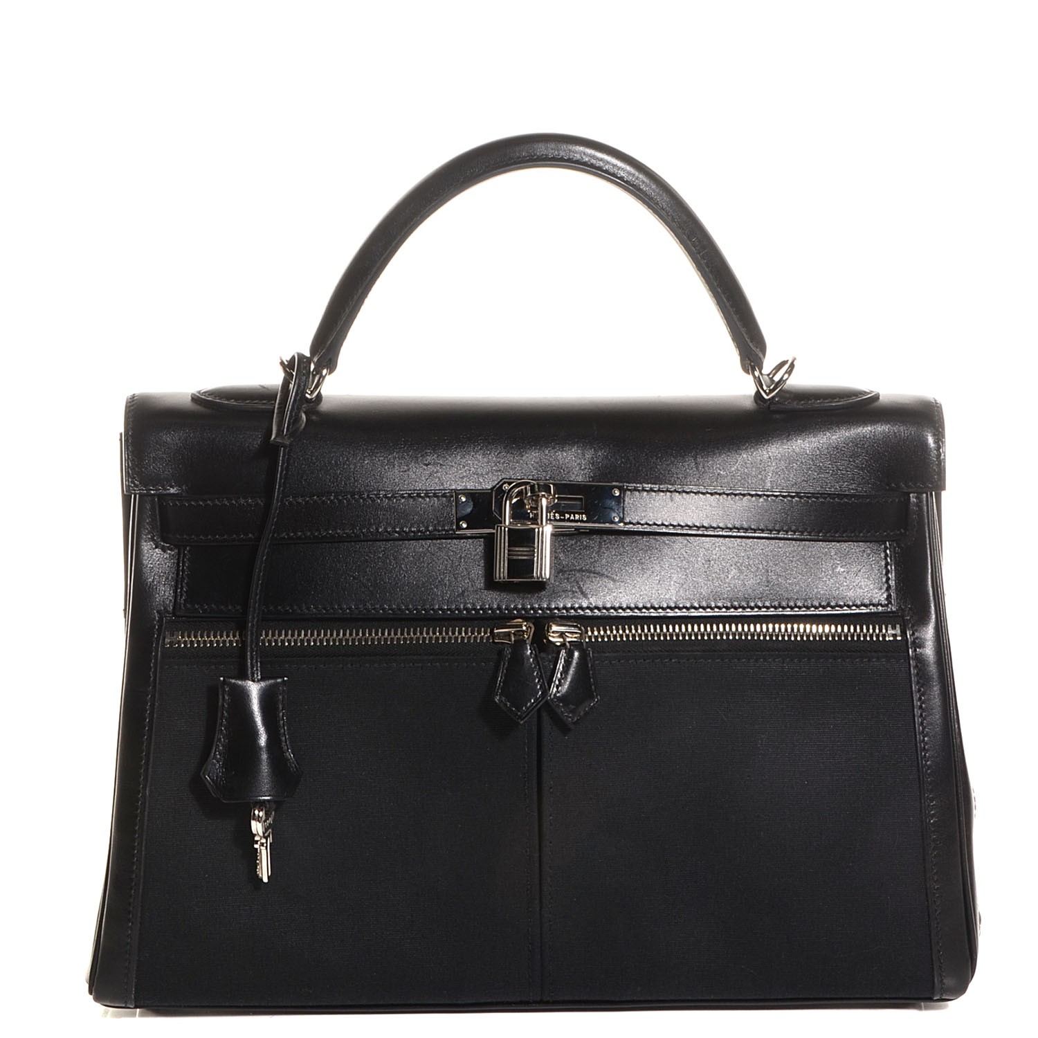 HERMES Box Toile Lakis Kelly 32 Black 99478 FASHIONPHILE