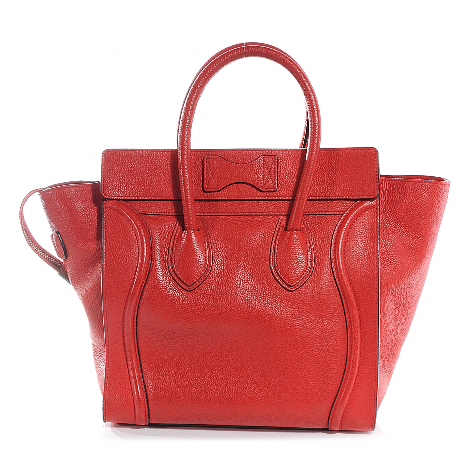 CELINE Pebbled Leather Mini Luggage Bag Coquelicot Red 52188