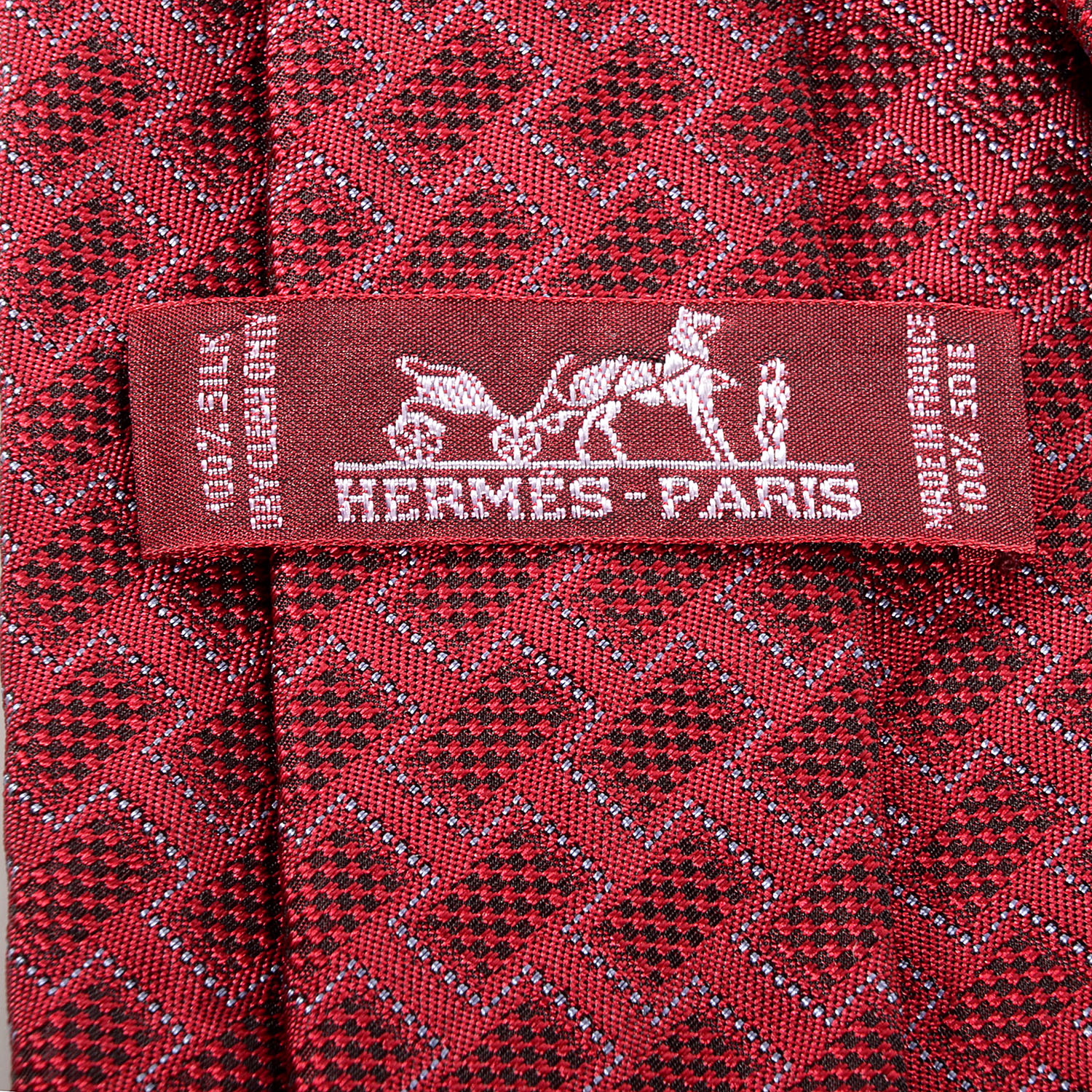 HERMES Mens Heavy Silk Twill Woven Geometric Neck Tie Red 72992