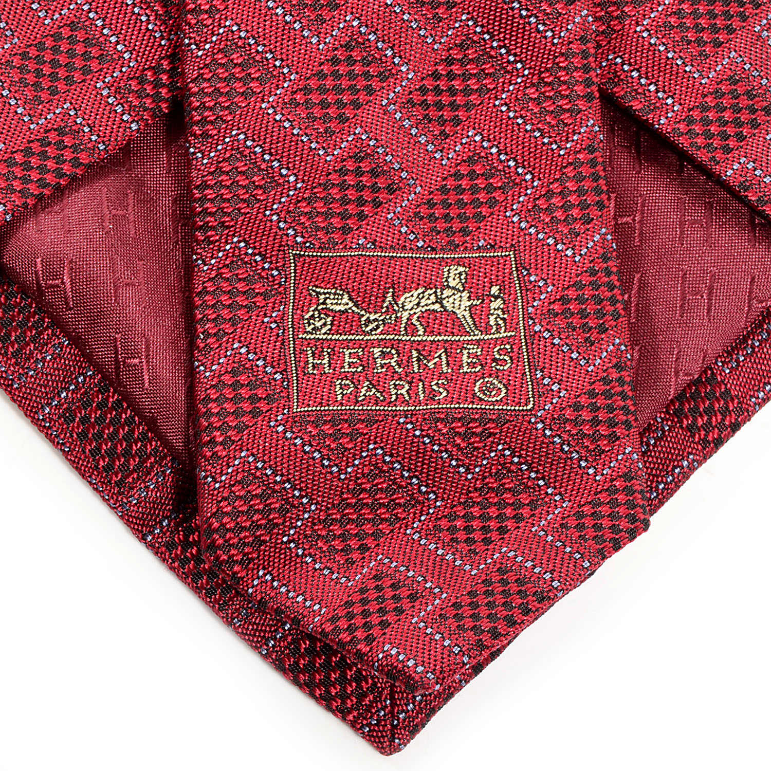 HERMES Mens Heavy Silk Twill Woven Geometric Neck Tie Red 72992