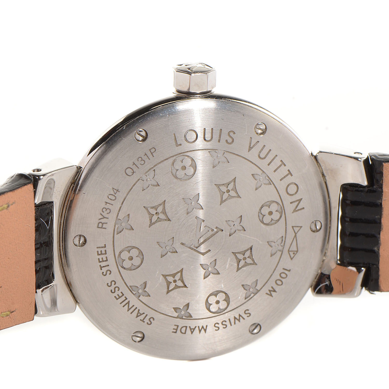 LOUIS VUITTON Stainless Steel Diamond Epi 33mm Tambour Forever Watch ...