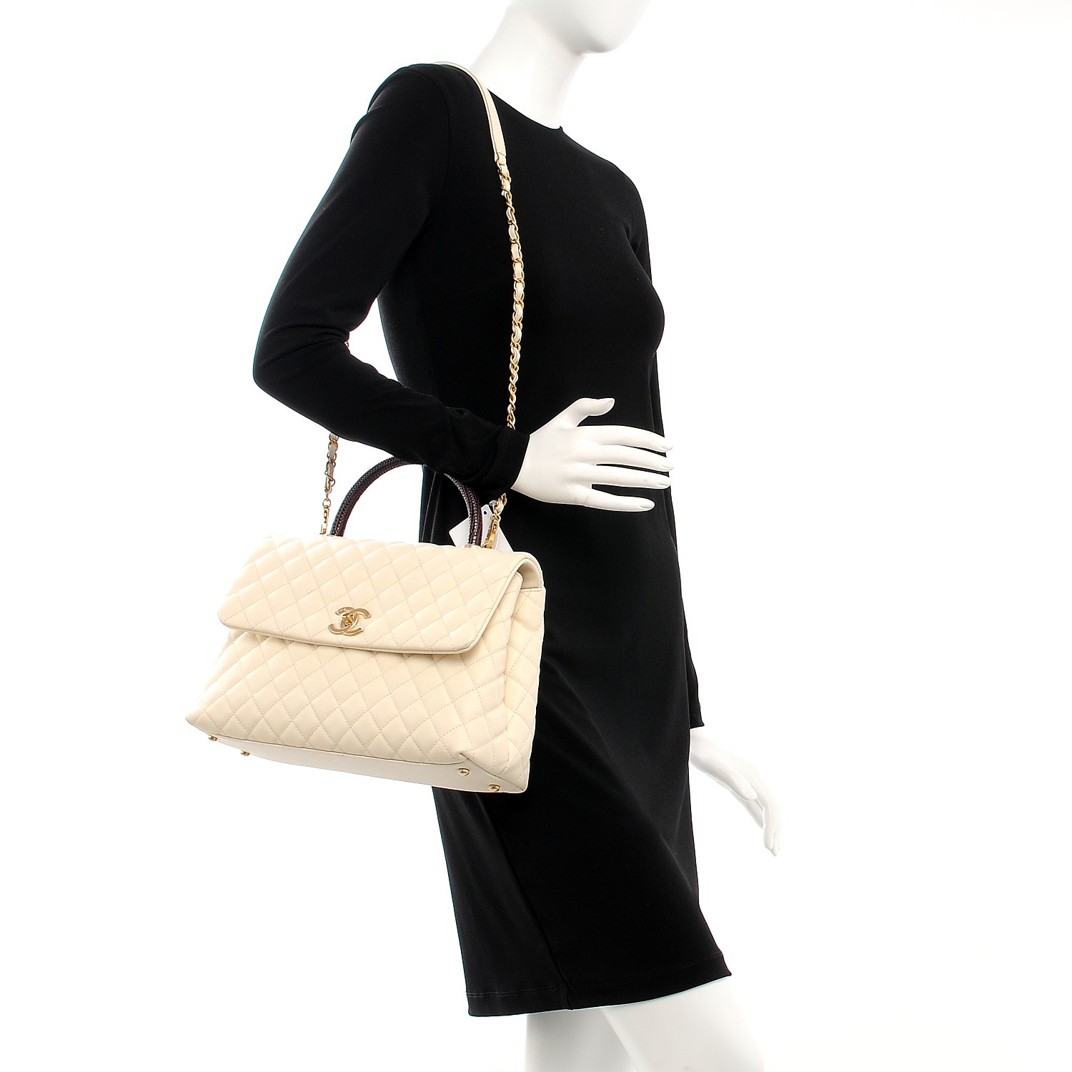 Chanel Caviar Lizard Quilted Medium Coco Handle Flap Ivory Fashionphile