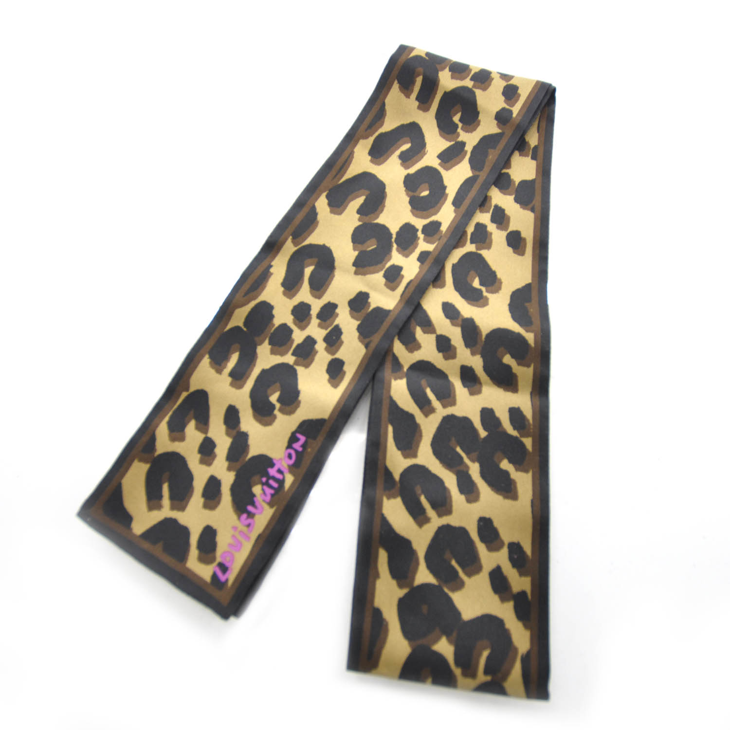 LOUIS VUITTON Silk Leopard Bandeau Scarf Marron 33942