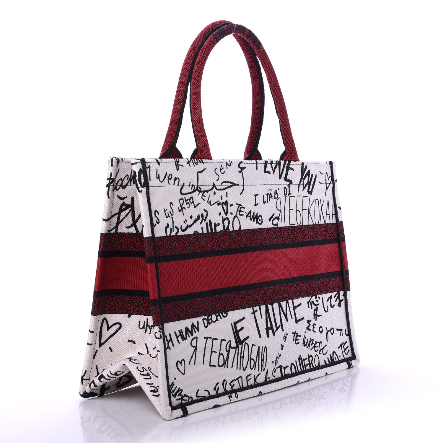 CHRISTIAN DIOR Embroidered Canvas Small Dioramour Graffiti Book Tote ...