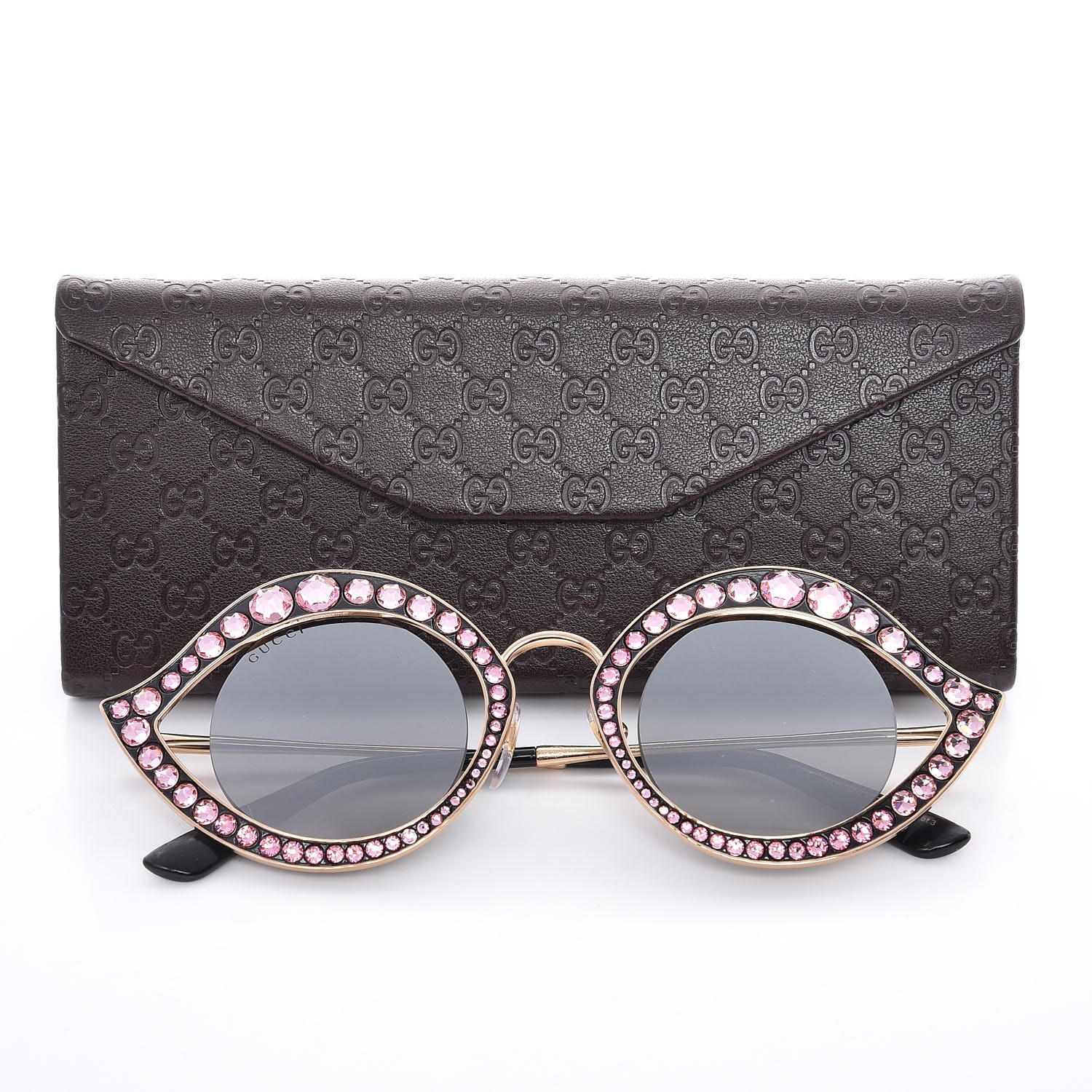 Gucci Metal Crystal Cat Eye Sunglasses Gg0046s Light Pink 278843 