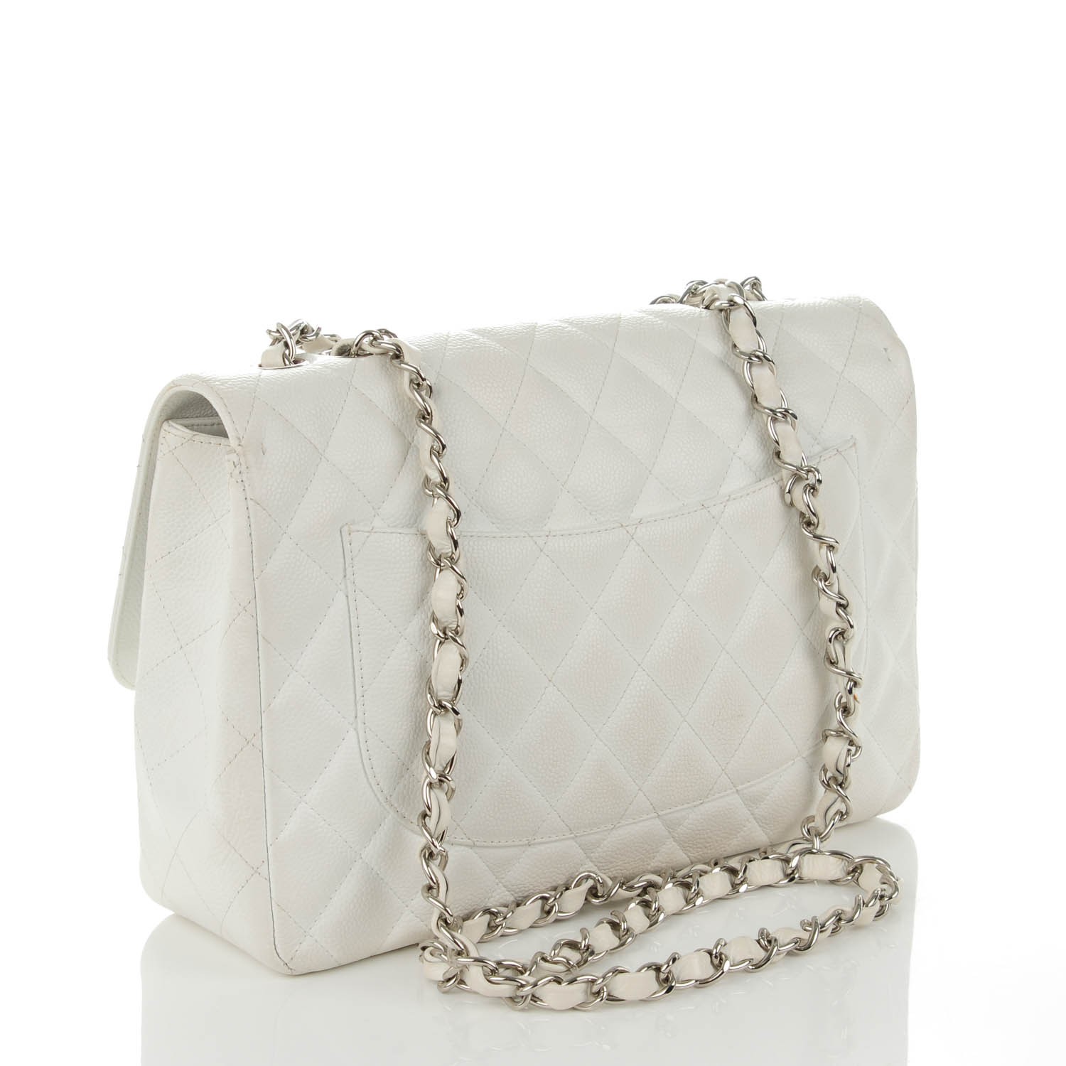 CHANEL Caviar Quilted Jumbo Single Flap White 152385