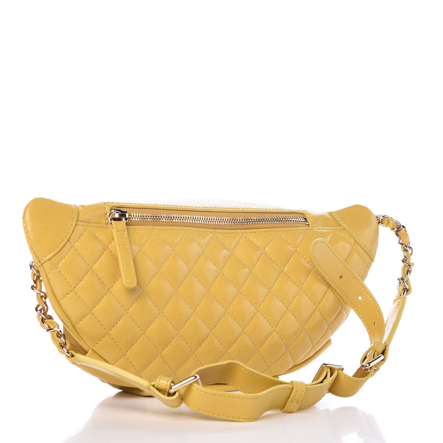 CHANEL Crumpled Glazed Lambskin Quilted Waist Bag Fanny Pack Yellow 327712