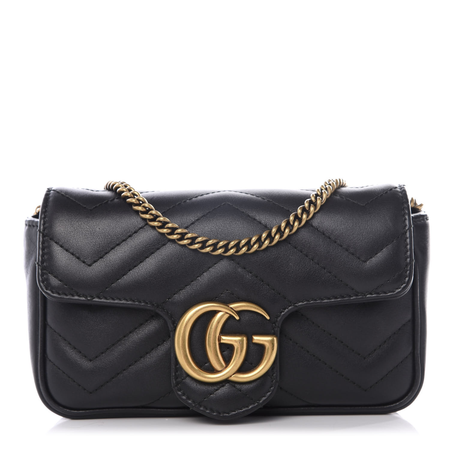 GUCCI Calfskin Matelasse Super Mini GG Marmont Black 595406 | FASHIONPHILE