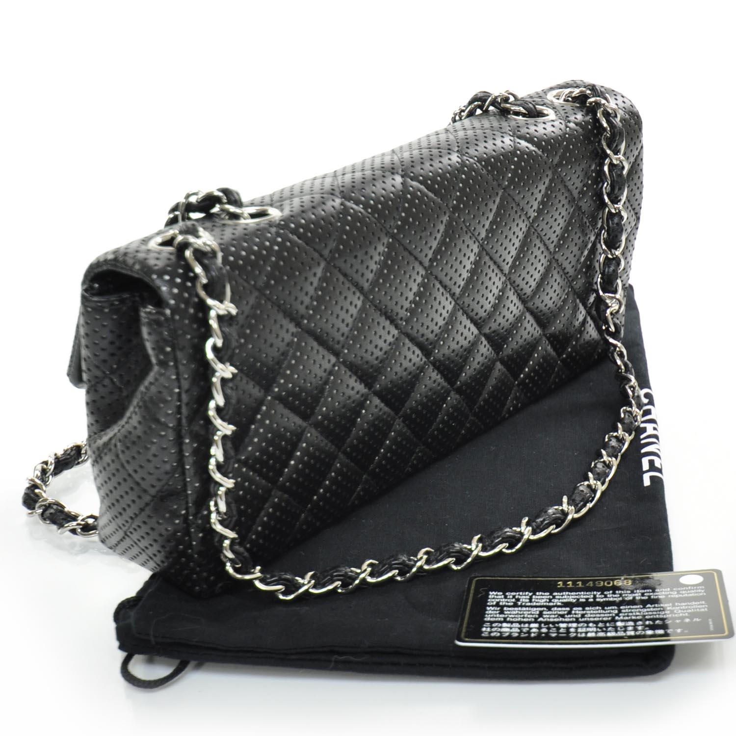 CHANEL Lambskin Perforated East West Flap Black 23593