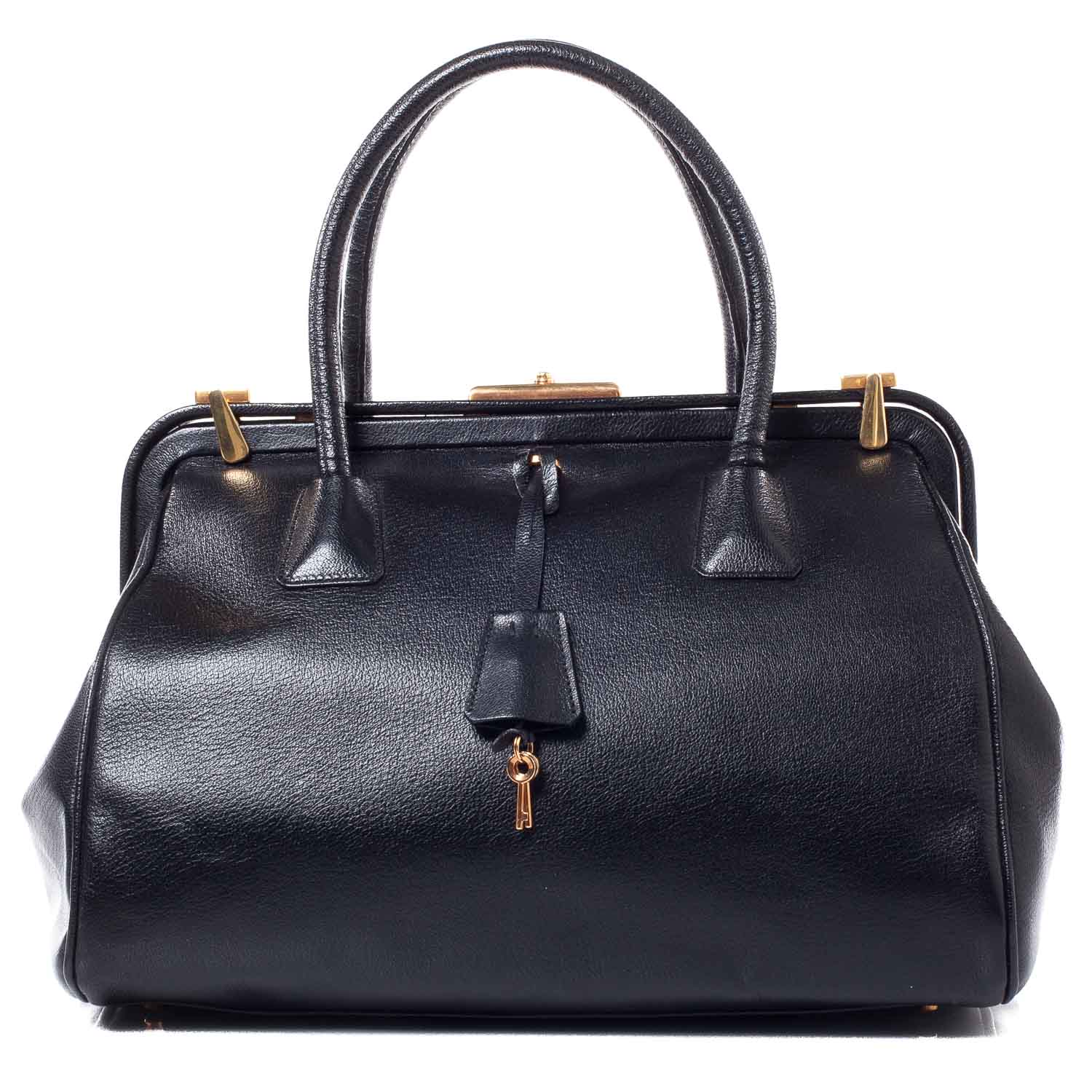 PRADA Leather Madras Cerniera Doctor Bag Nero Black 37862