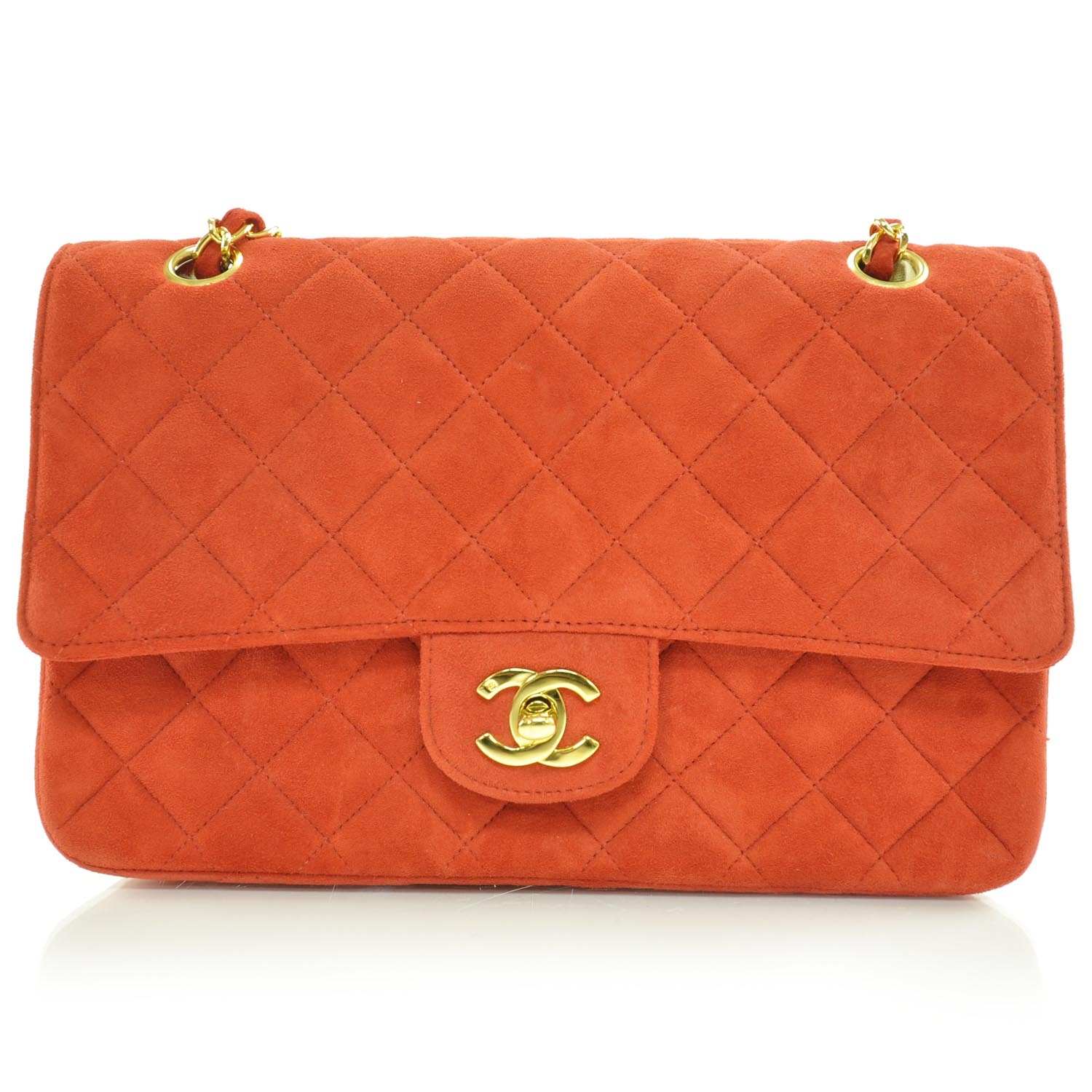 CHANEL Suede Quilted Medium Flap Red 28143