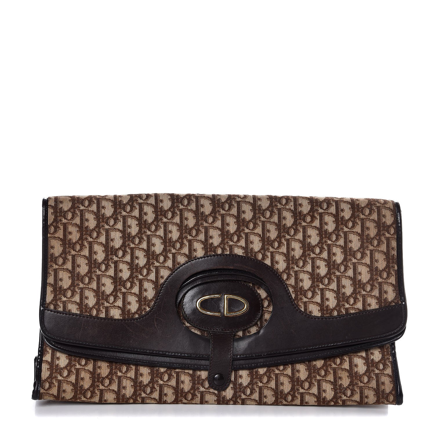 CHRISTIAN DIOR Monogram Fold Over Clutch Brown 299815 | FASHIONPHILE