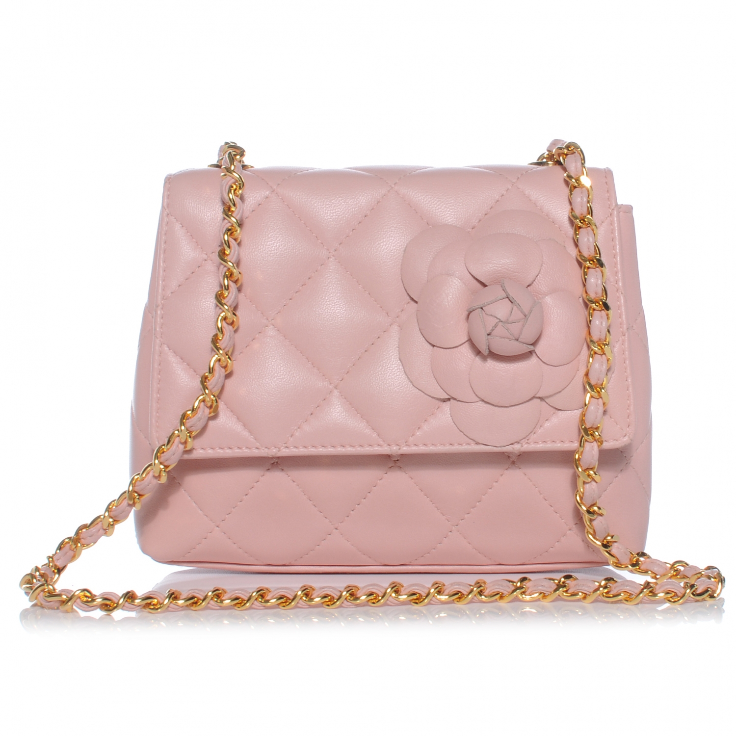 CHANEL Lambskin Camellia Mini Flap Pink 41668