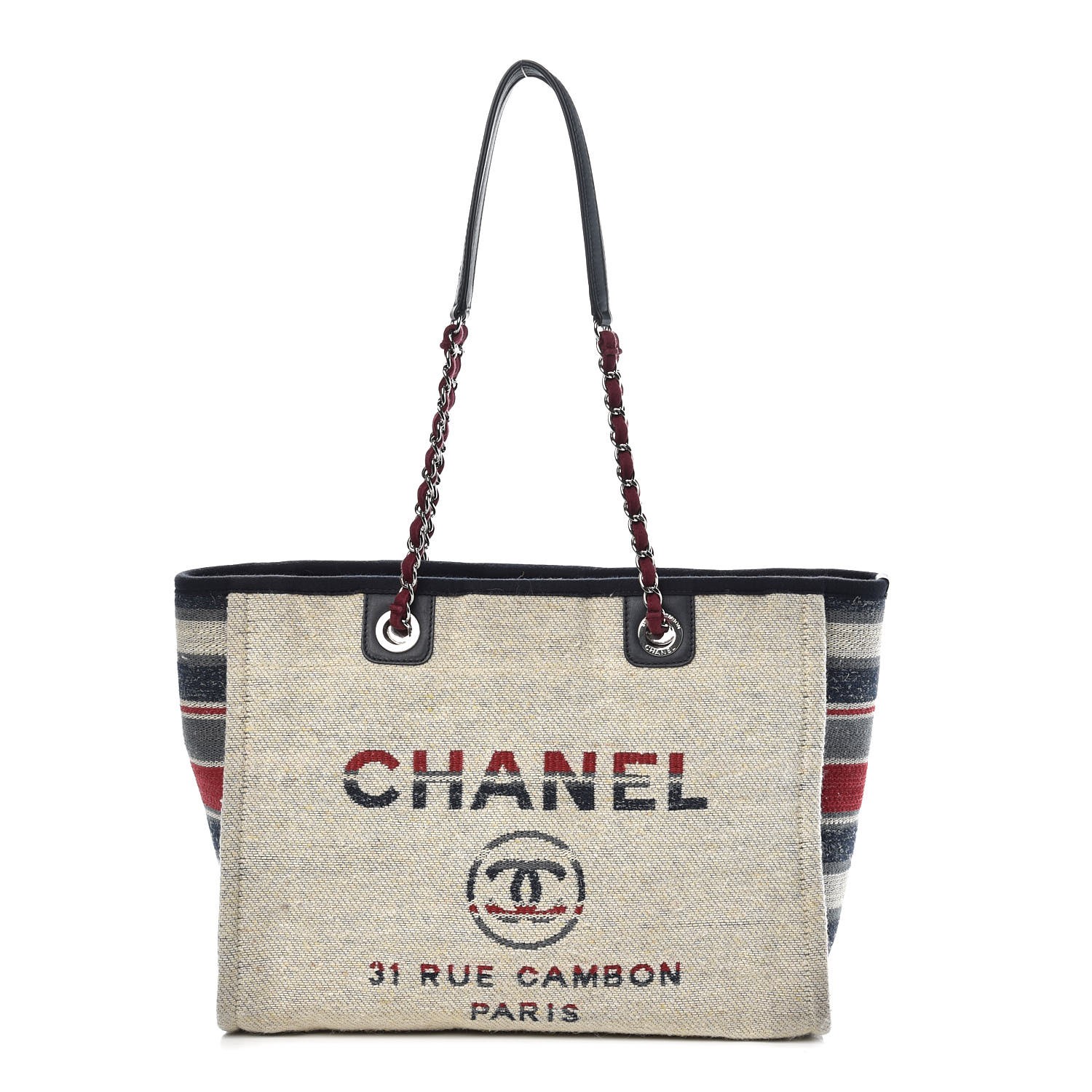 CHANEL Striped Canvas Small Deauville Tote Beige 347085