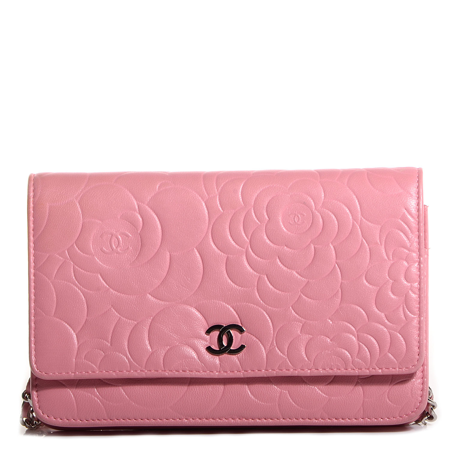 CHANEL Lambskin Camellia Wallet on Chain WOC Pink 89319