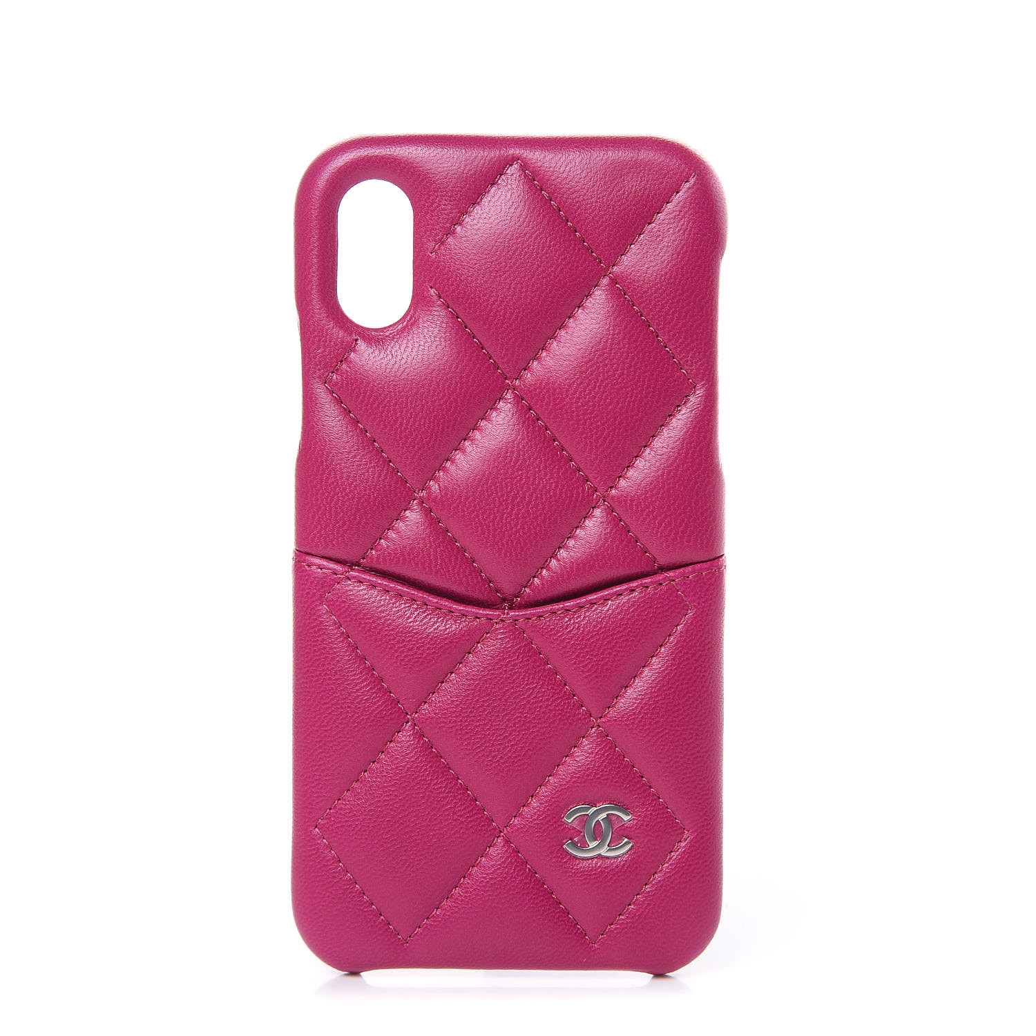 CHANEL Lambskin Quilted iPhone X Coco Tech Case Fuchsia 426141