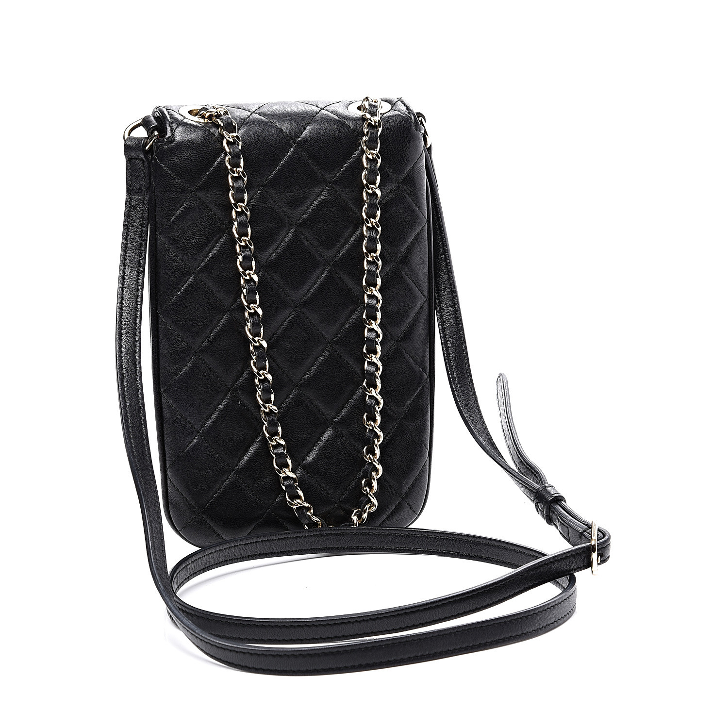 CHANEL Lambskin Quilted Chain Around Flap Crossbody Black 553749