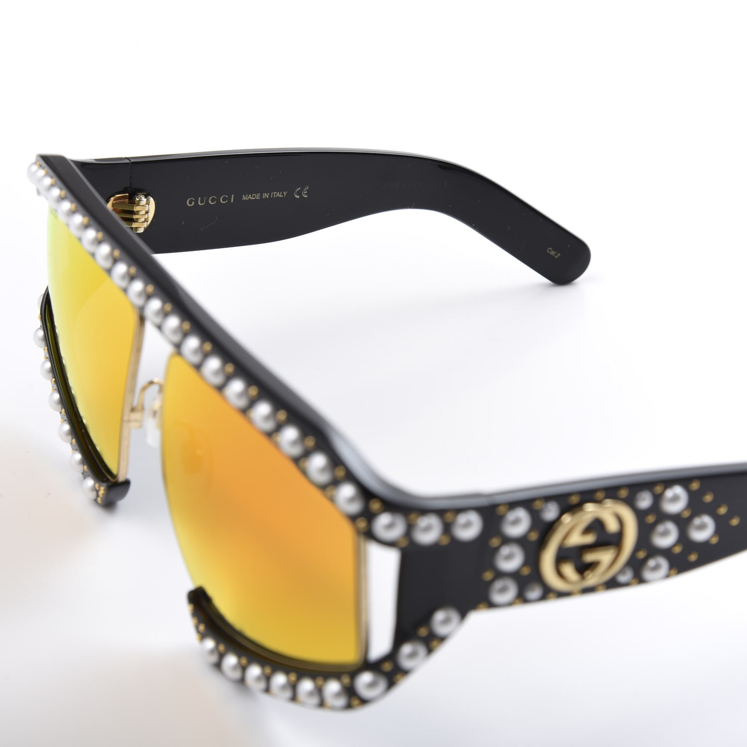Gucci Acetate Pearl Rectangular Frame Sunglasses Gg0234s Black Orange 548256 Fashionphile 