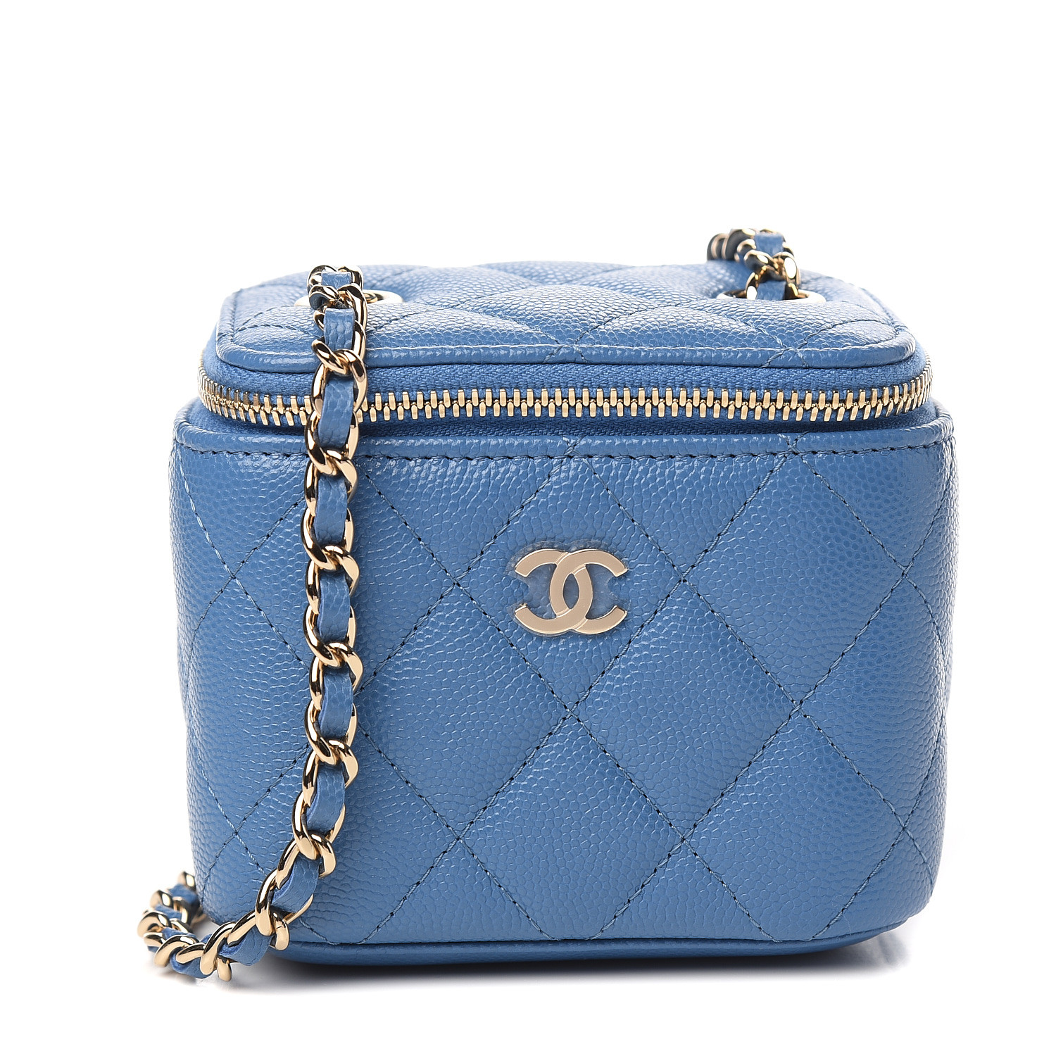 CHANEL Caviar Quilted Mini Vanity Case With Chain Blue 574527