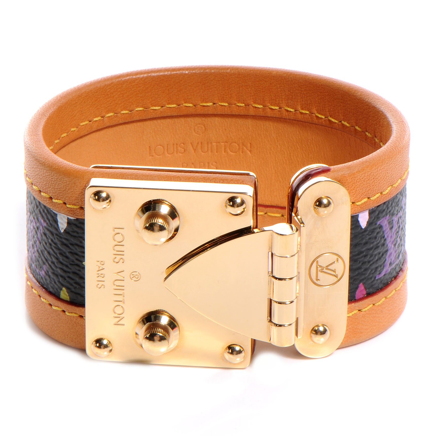 LOUIS VUITTON Monogram Multicolor S Lock Bracelet Black 57476