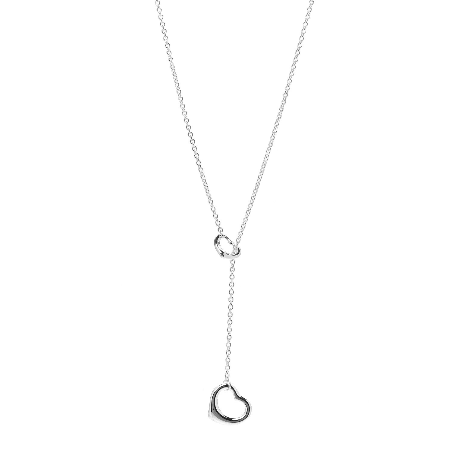 TIFFANY Sterling Silver Elsa Peretti Open Heart Lariat Necklace 560457