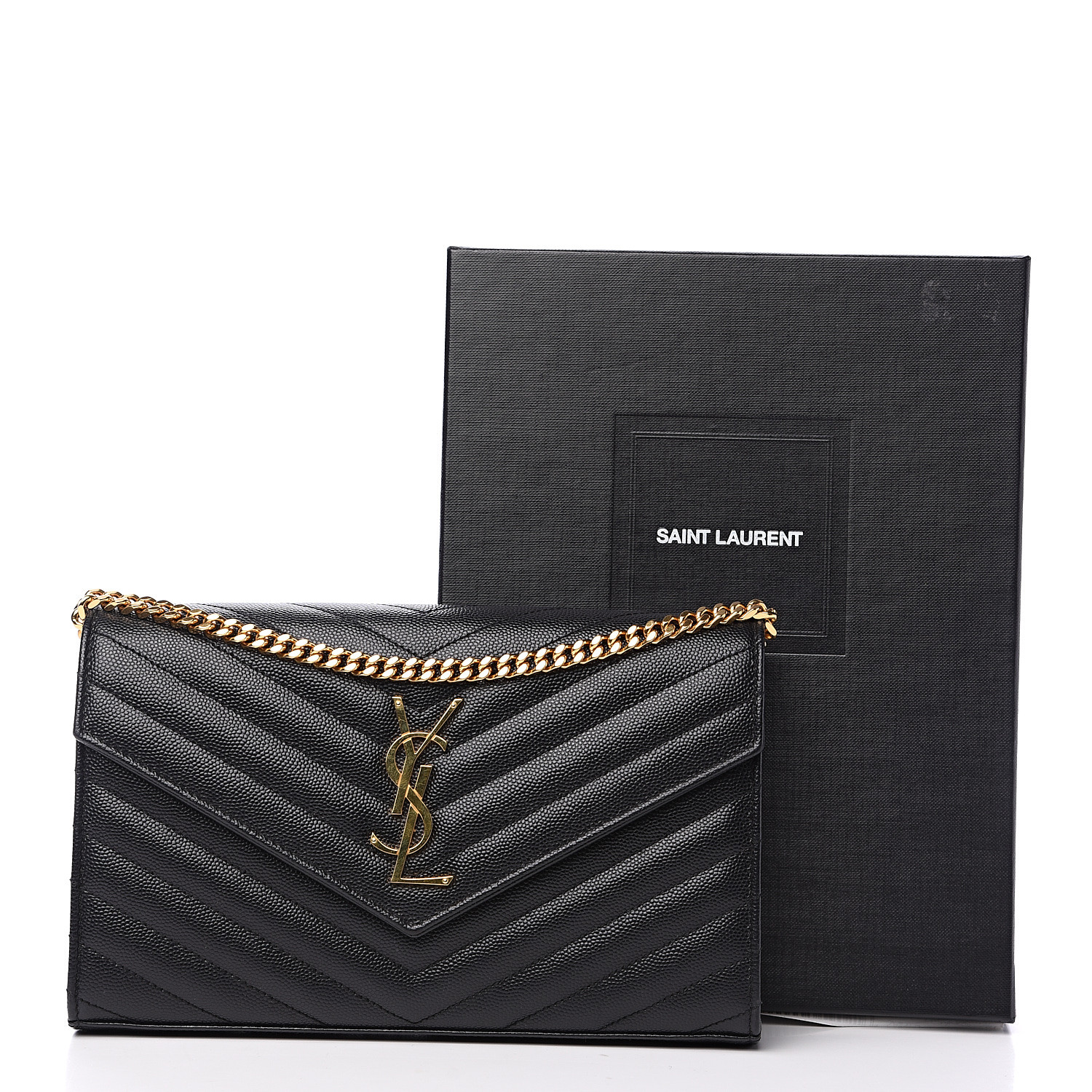 grain de poudre matelasse chevron monogram chain wallet black