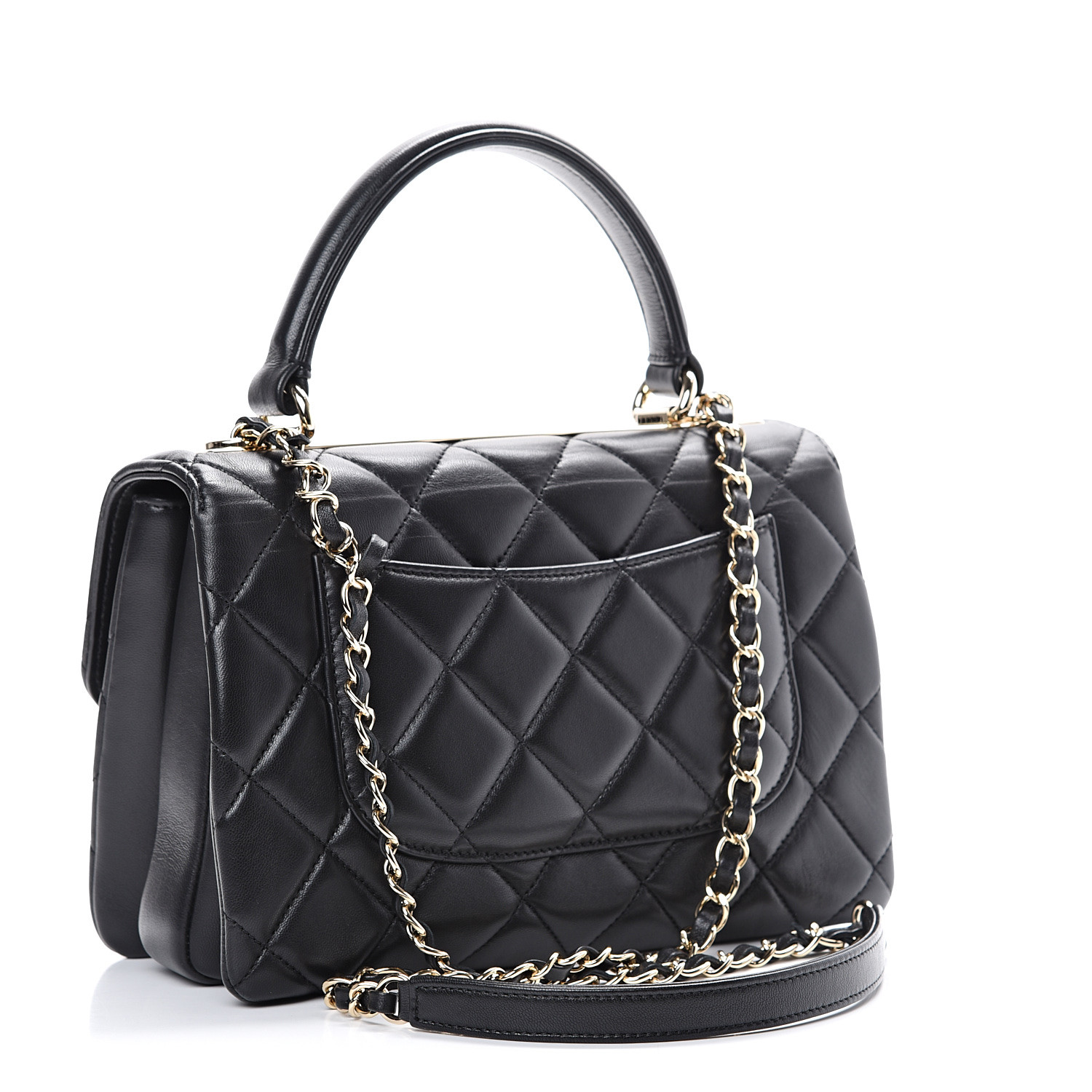 CHANEL Lambskin Quilted Small Trendy CC Dual Handle Flap Bag Black 562159