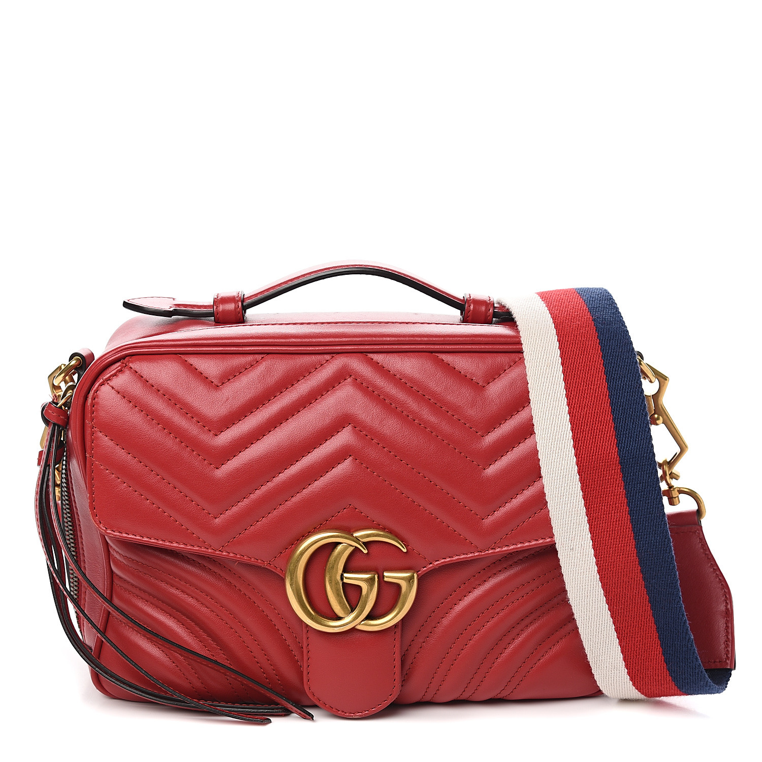 GUCCI Calfskin Matelasse Sylvie Web Small GG Marmont Top Handle ...