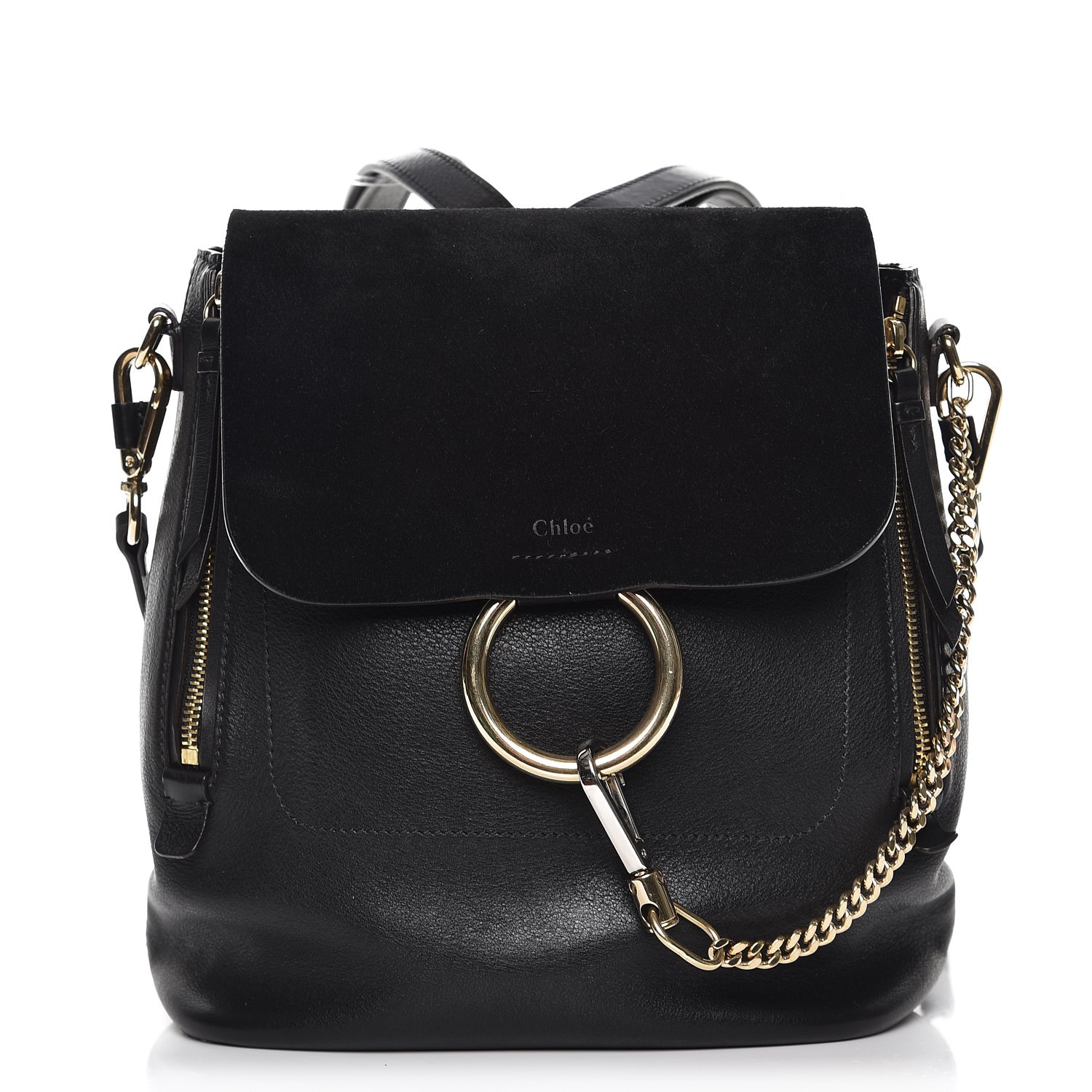 Chloe Suede Calfskin Medium Faye Backpack Black 229463