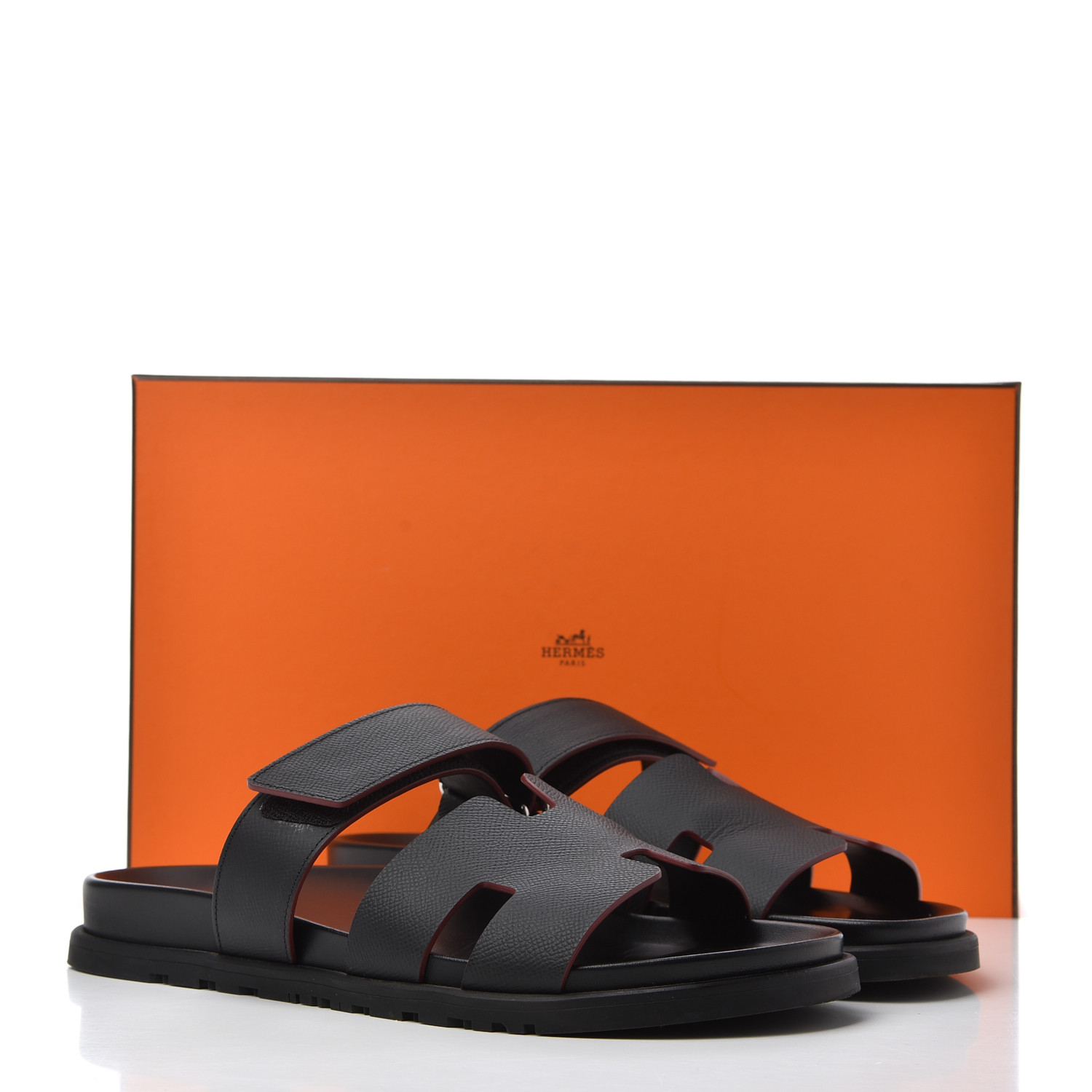 Hermes Epsom Mens Chypre Sandal 43 Black 782951 Fashionphile