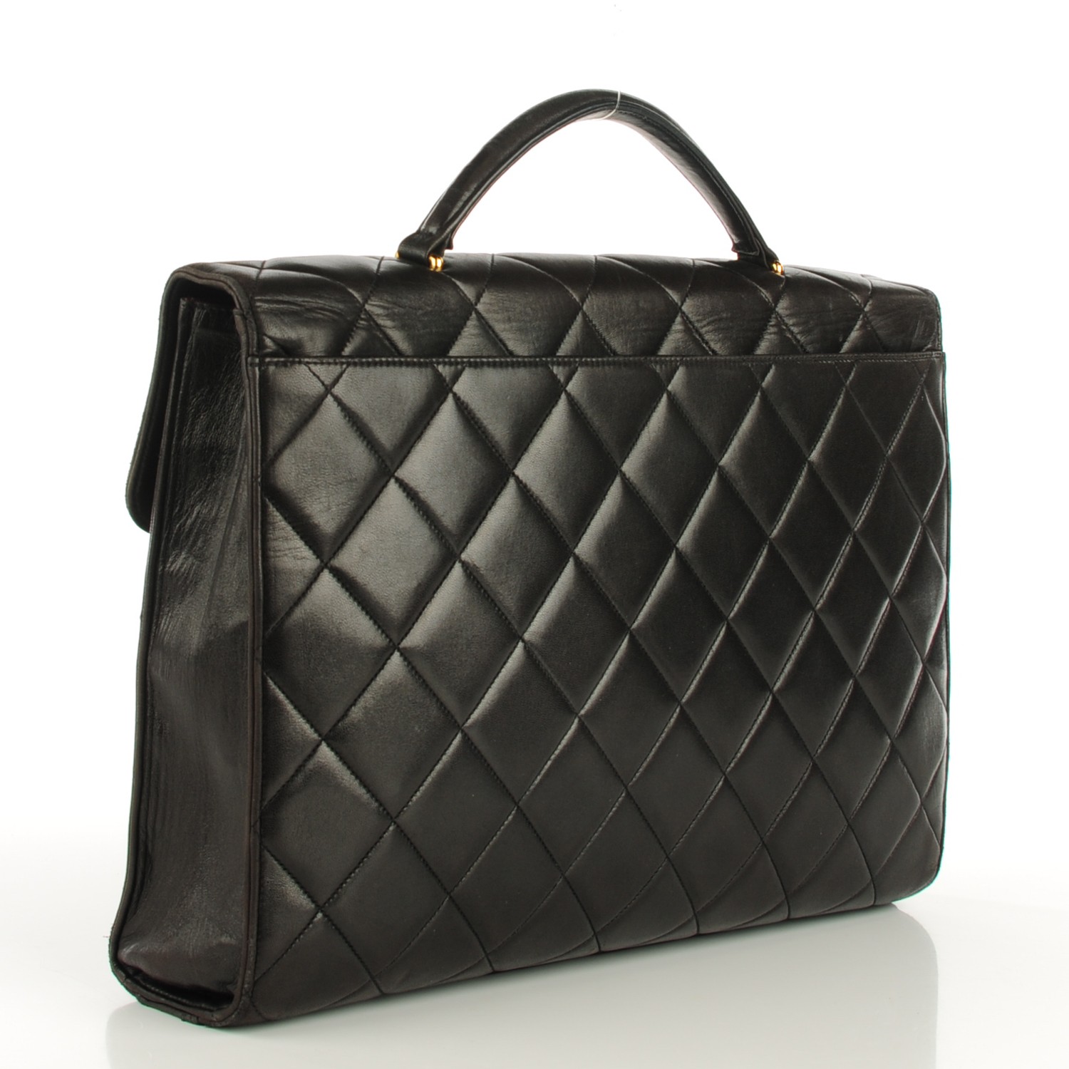 CHANEL Lambskin Quilted Briefcase Laptop Bag Black 123904