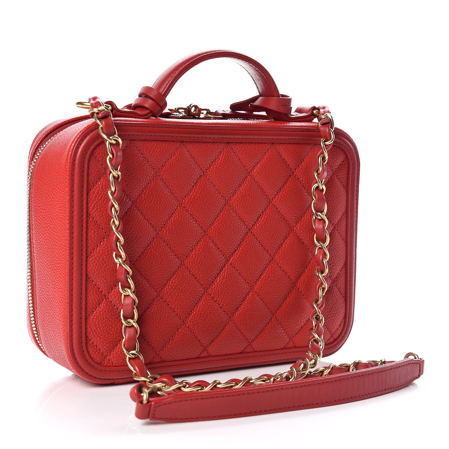 CHANEL Caviar Quilted Medium CC Filigree Vanity Case Red 425058