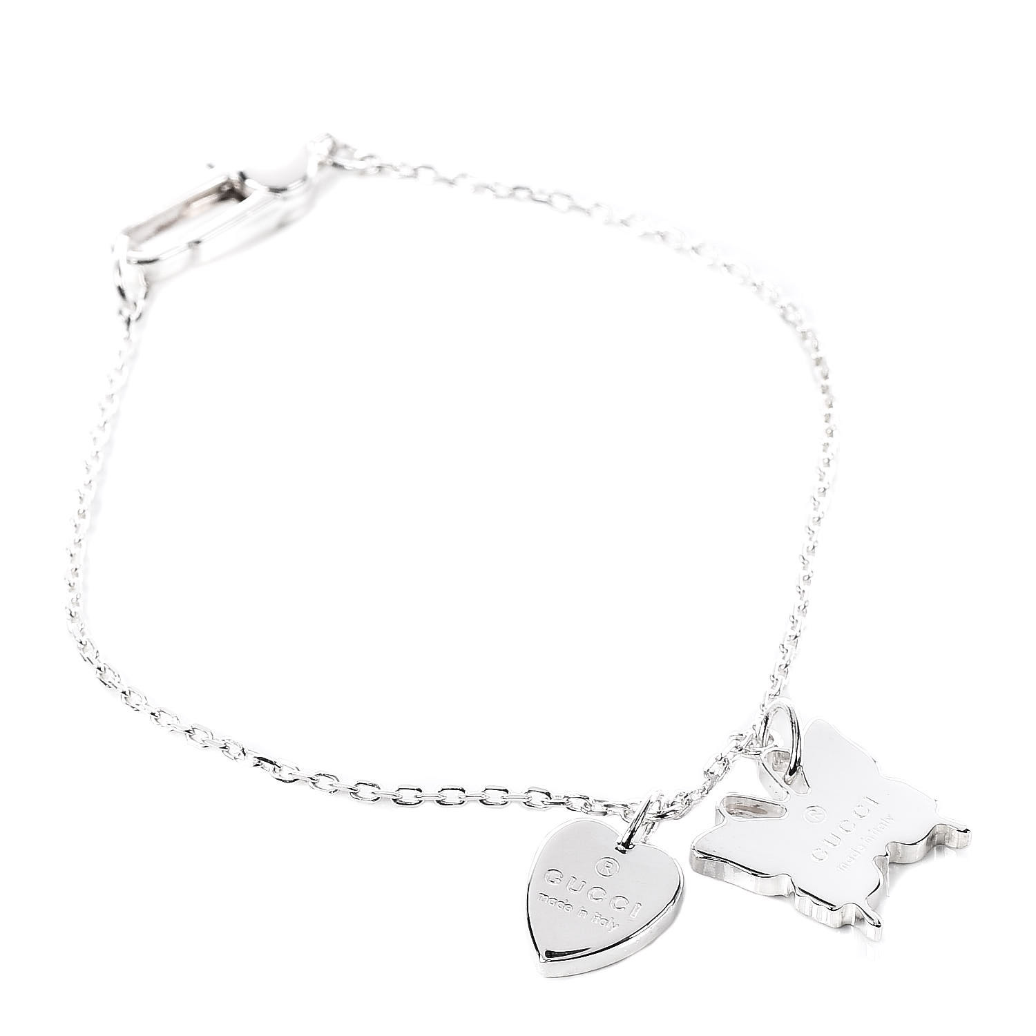 GUCCI Sterling Silver Butterfly Heart Charm Bracelet 509067