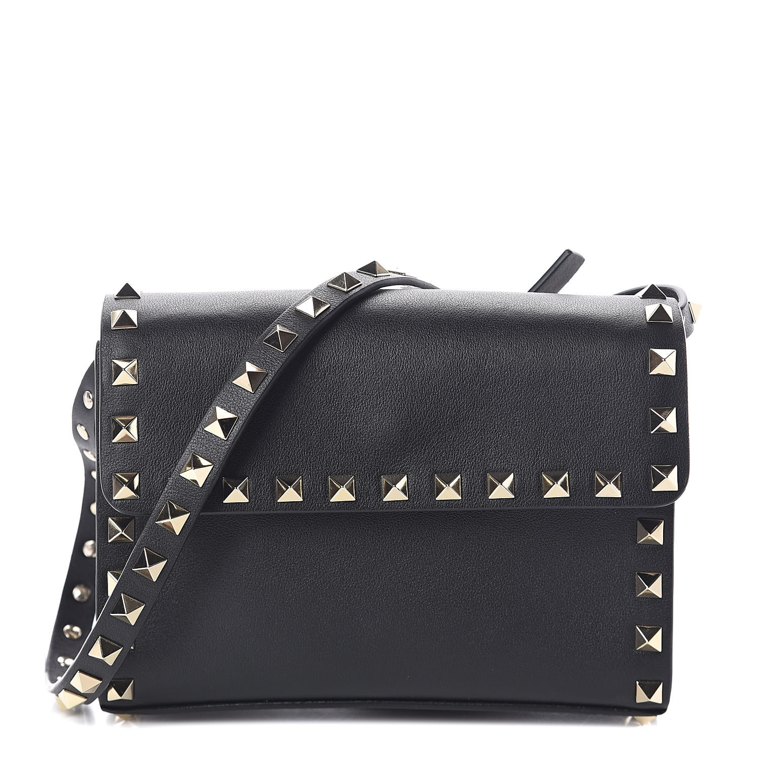 VALENTINO Vitello Rockstud Flap Crossbody Bag Black 510049