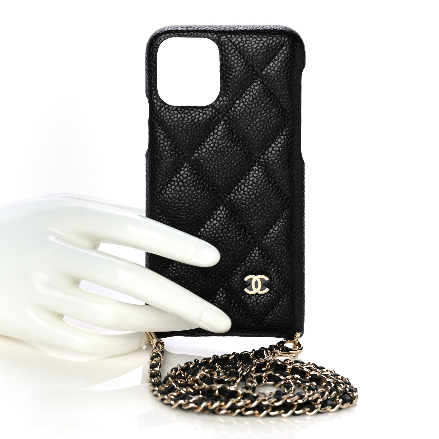 Chanel Caviar Quilted Iphone Xi Pro Case With Chain Black Fashionphile