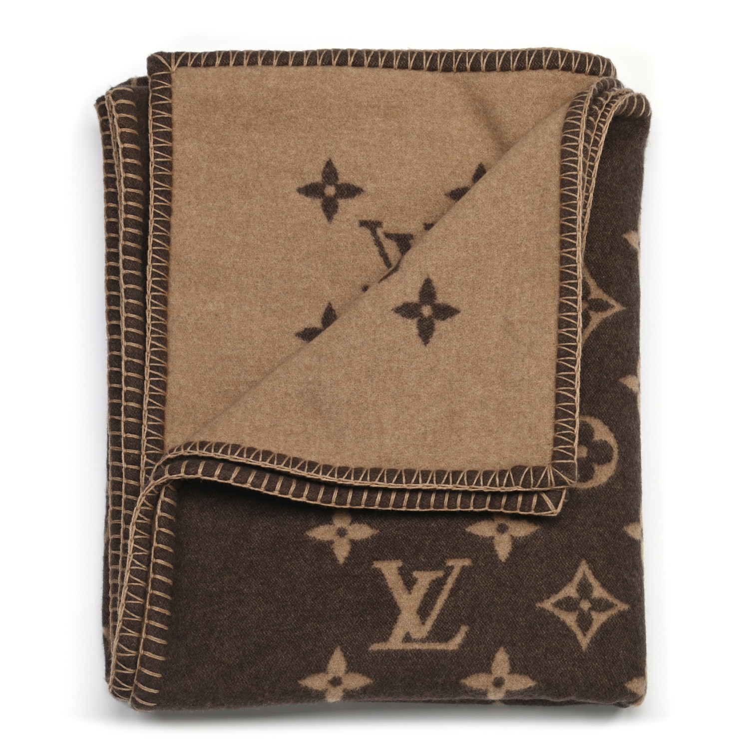 LOUIS VUITTON Wool Cashmere Neo Monogram Blanket Marron 862409 ...