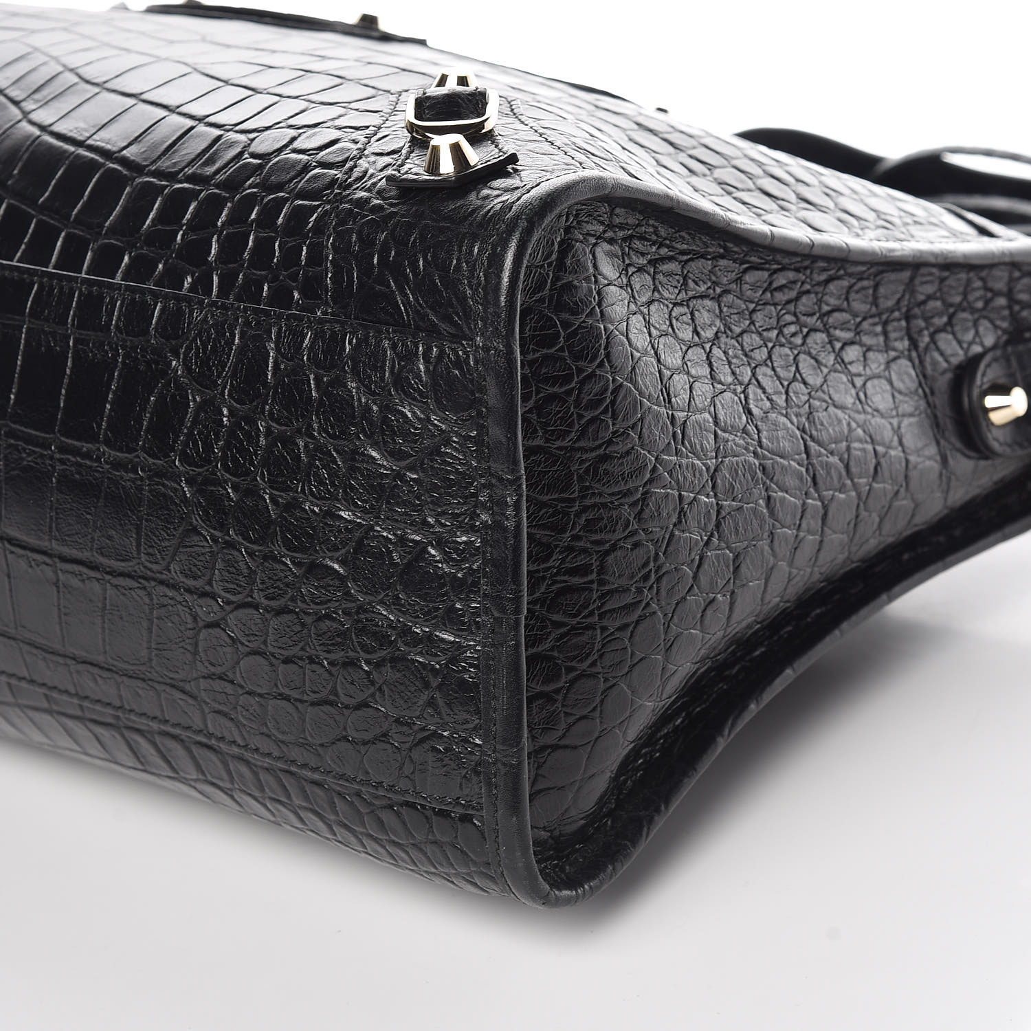 BALENCIAGA Calfskin Crocodile Classic Hardware Embossed City Black ...